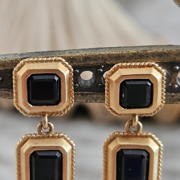 RARE DESIGNER MONICA RICH KOSANN 18K GOLD ONYX OCTAGON OBLONG PIERCED EARRINGS - Picture 2 of 13